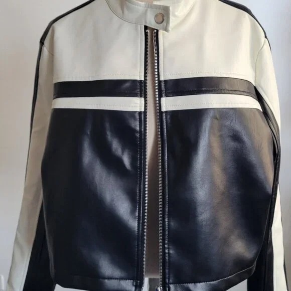 CLEARANCE -SHEIN Easy Wear Color Block B/W Vegan Leather Jacket (Size 8/10) - Picture 3 of 14